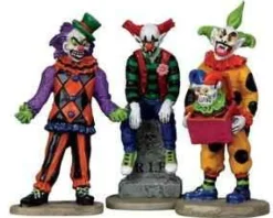Lemax 12885 - Evil Sinister Clowns, Set Of 3 - Spooky Town Halloween Village Figurines* Lemax Spooky Town Figurines